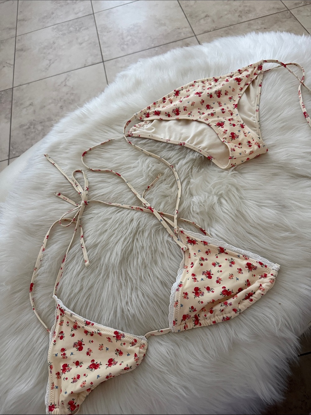 Parker Cream Bikini Set with Red Floral Print